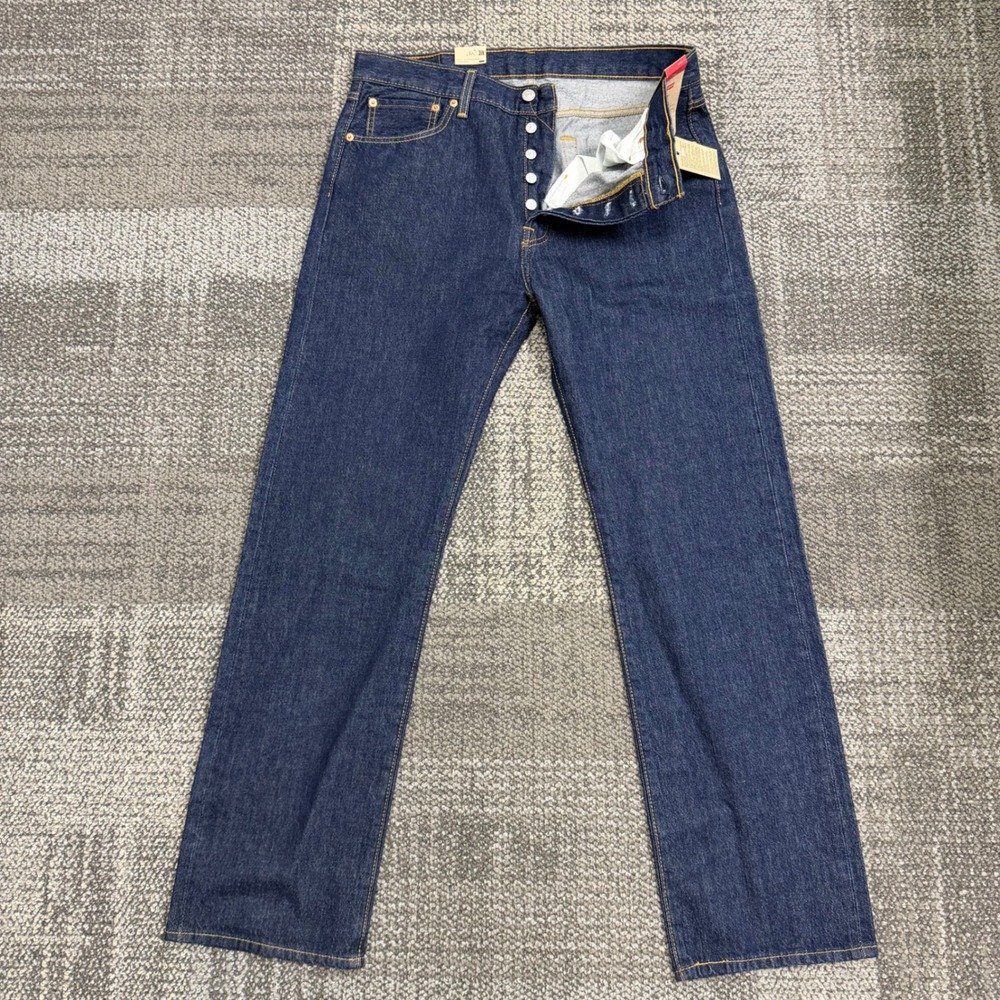 Levi's 501 Original Jeans Mens 34x32 Dark Indigo Blue Straight Leg Button Fly